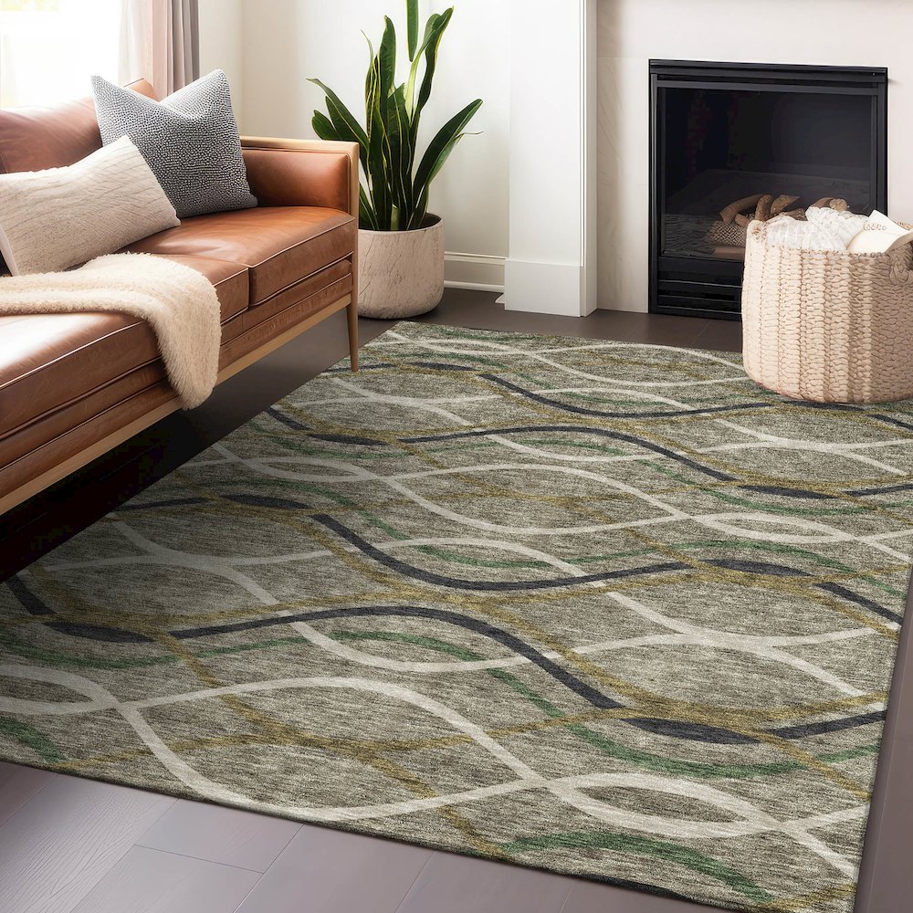 Premium Machine Washable Mayfield AMF757 Taupe 2'6" x 3'10" Rug. Picture 6