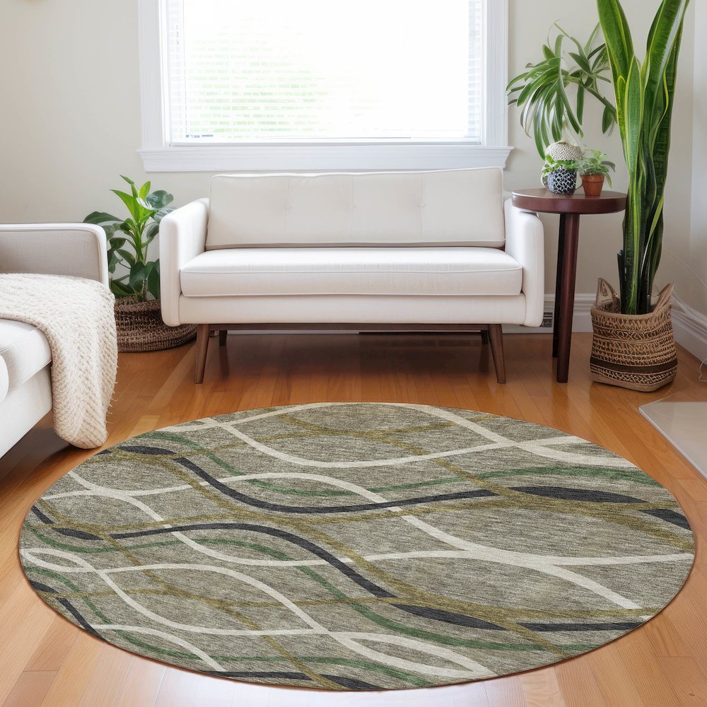 Premium Machine Washable Mayfield AMF757 Taupe 8' x 8' Round Rug. Picture 5