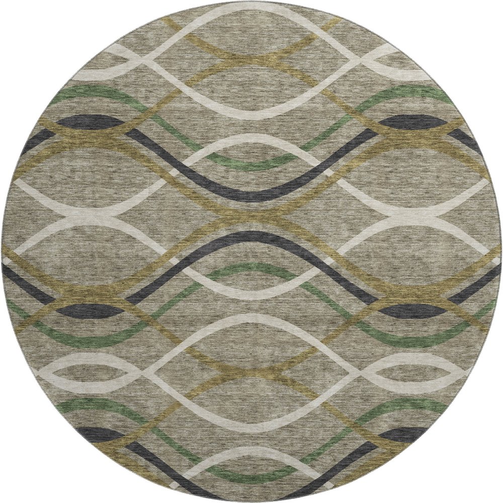 Premium Machine Washable Mayfield AMF757 Taupe 8' x 8' Round Rug. Picture 1