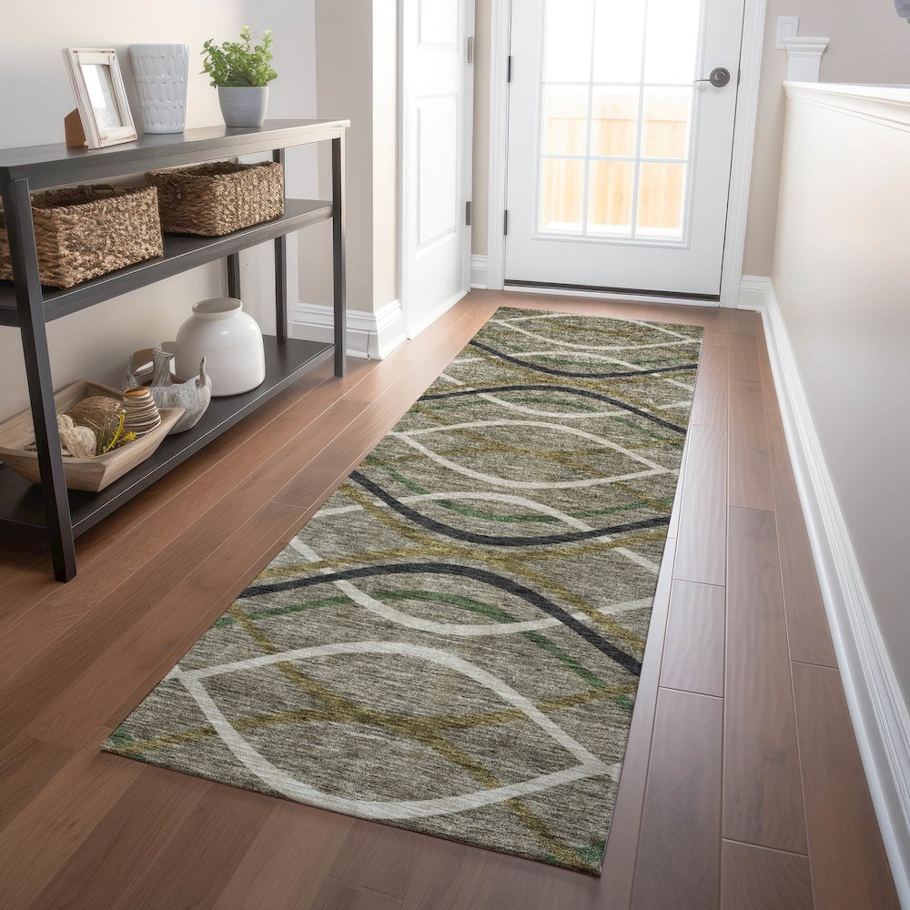 Premium Machine Washable Mayfield AMF757 Taupe 2'3" x 7'6" Runner Rug. Picture 5