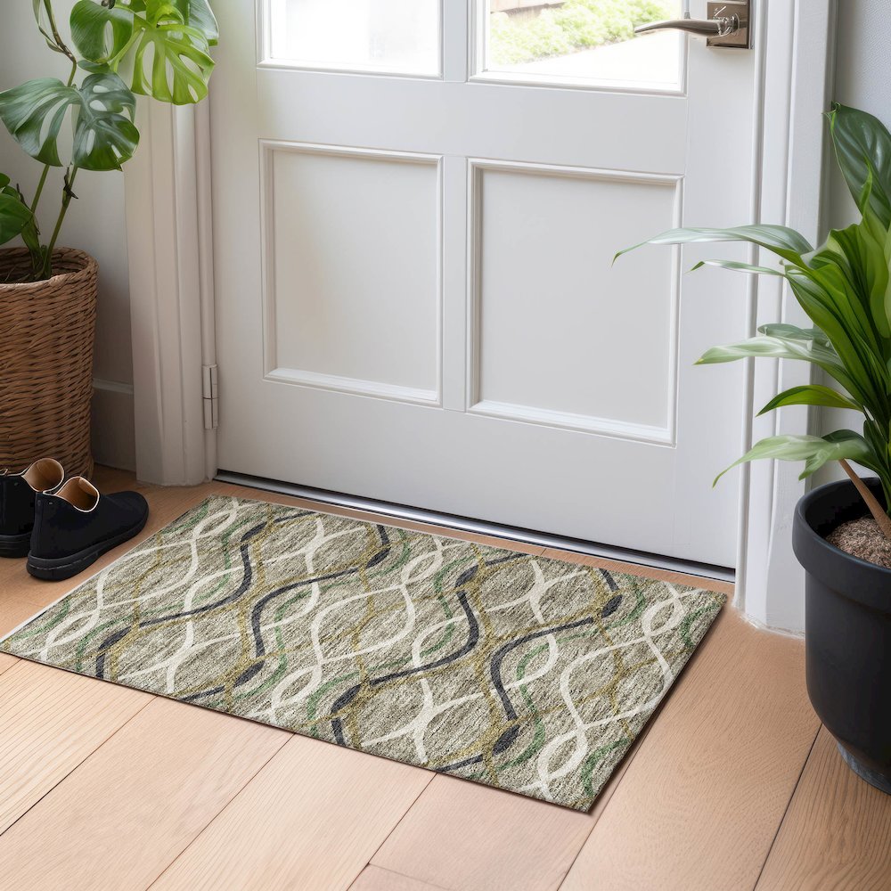 Premium Machine Washable Mayfield AMF757 Taupe 1'8" x 2'6" Rug. Picture 5