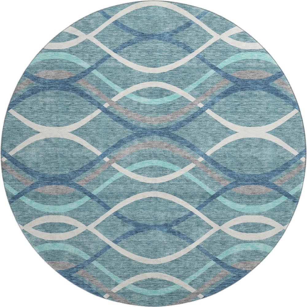 Premium Machine Washable Mayfield AMF757 Teal 8' x 8' Round Rug. Picture 1