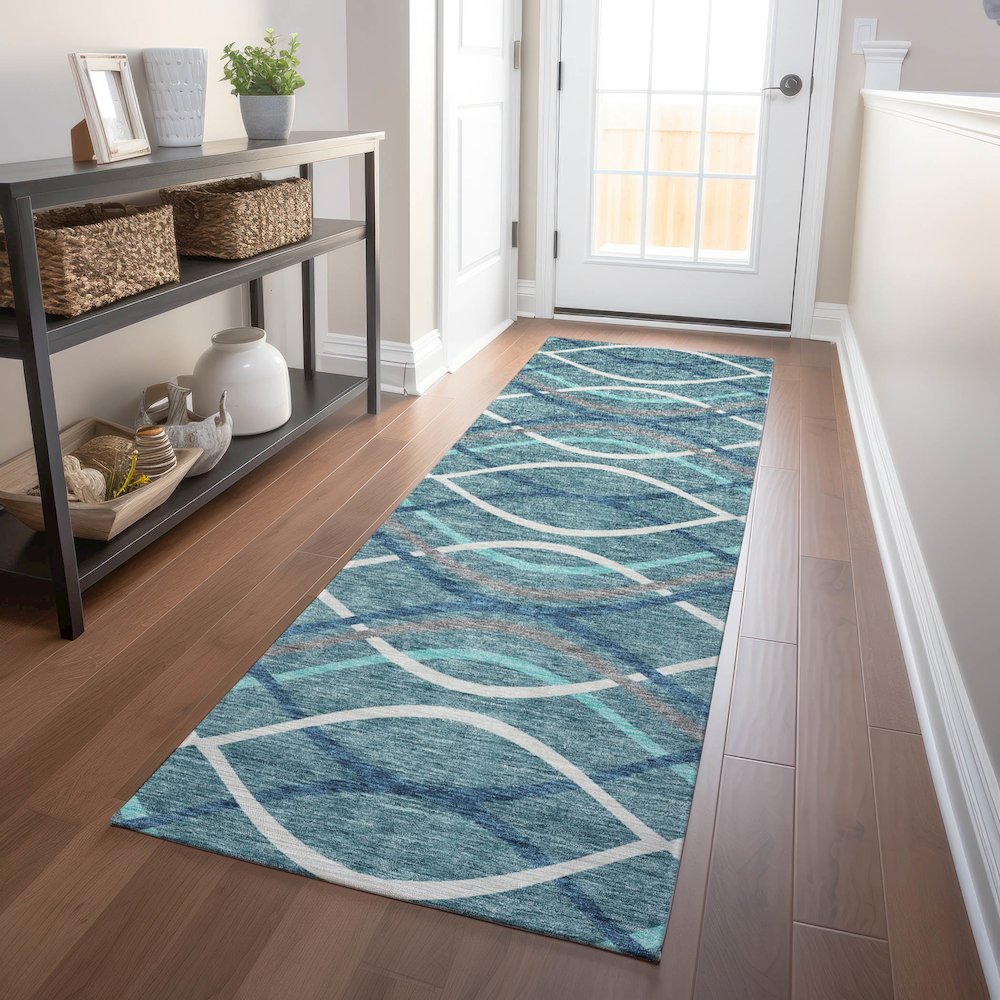Premium Machine Washable Mayfield AMF757 Teal 2'3" x 7'6" Runner Rug. Picture 5