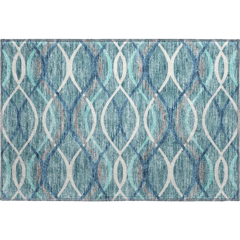Premium Machine Washable Mayfield AMF757 Teal 1'8" x 2'6" Rug. Picture 1