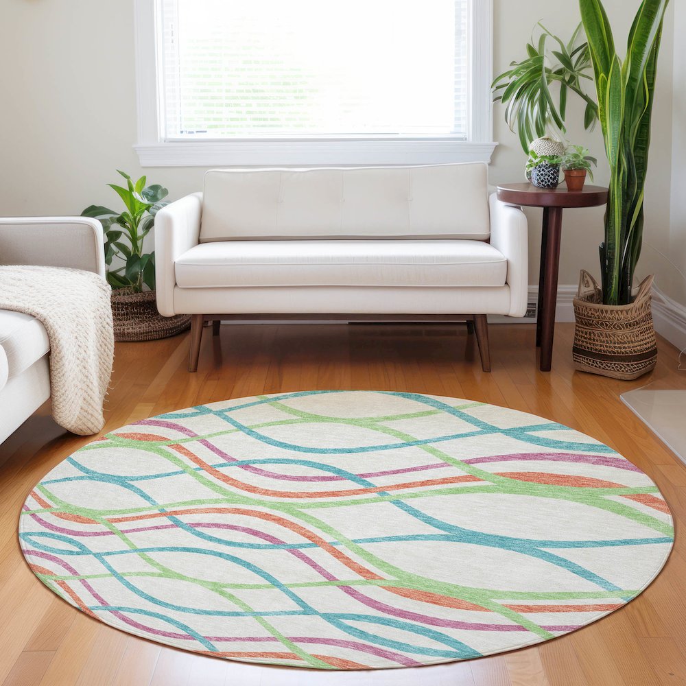 Premium Machine Washable Mayfield AMF757 White 8' x 8' Round Rug. Picture 5
