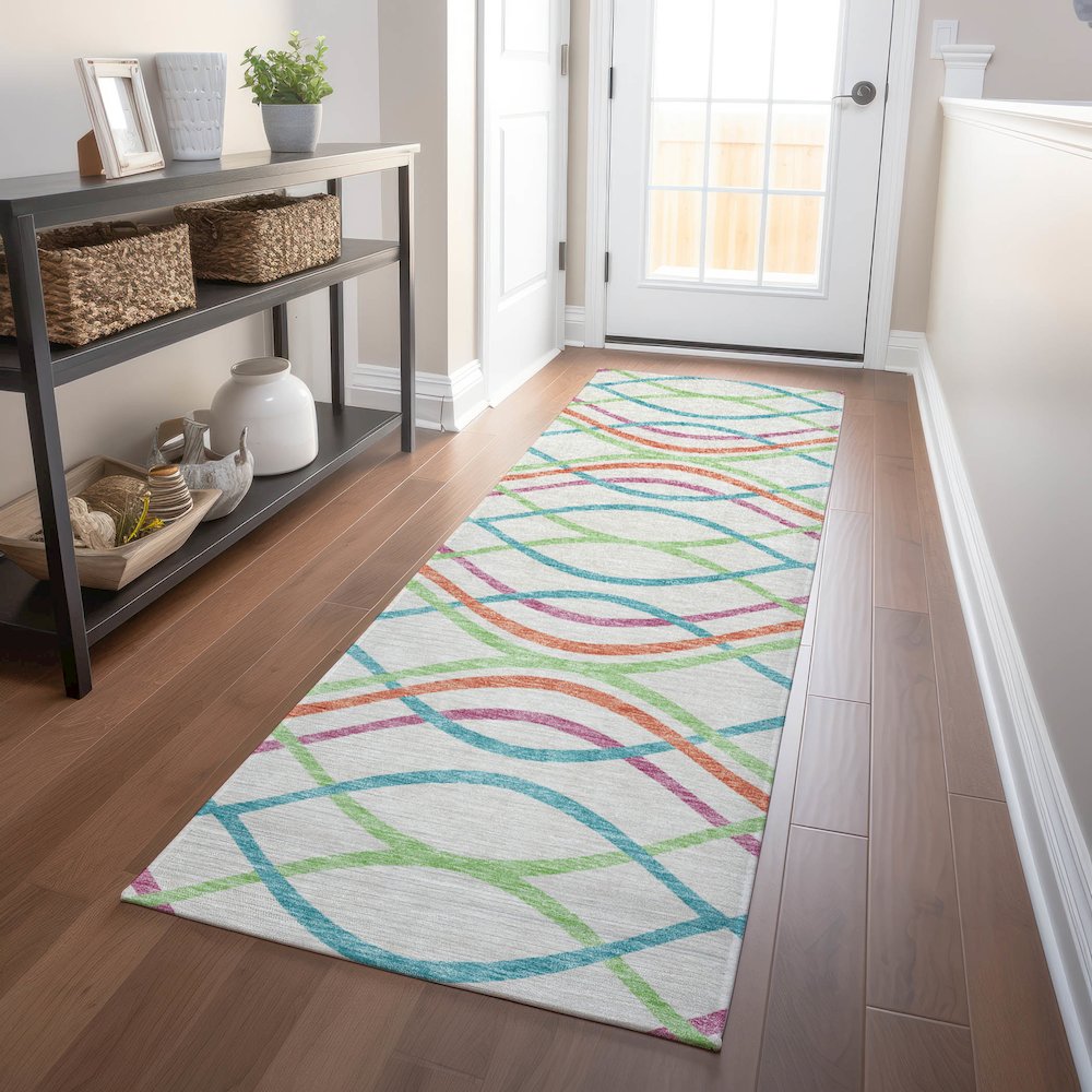 Premium Machine Washable Mayfield AMF757 White 2'3" x 7'6" Runner Rug. Picture 5