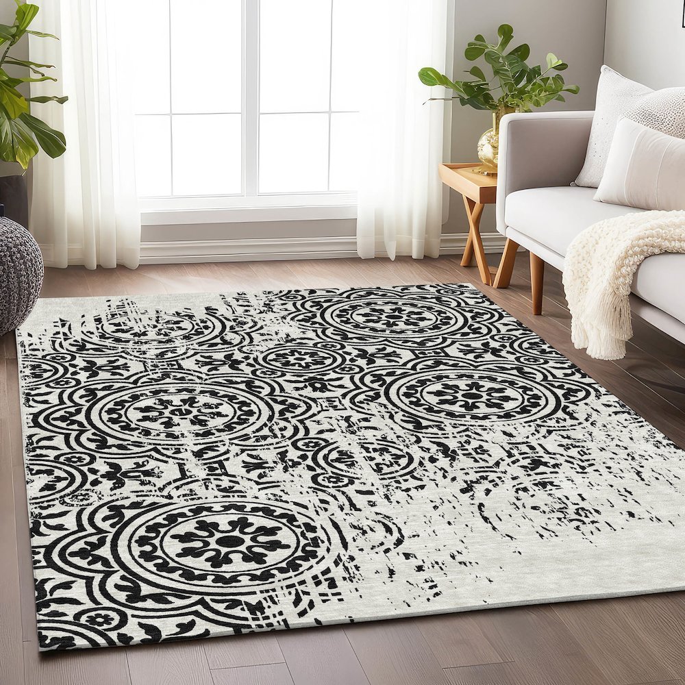 Premium Machine Washable Mayfield AMF758 Black 2'6" x 3'10" Rug. Picture 5
