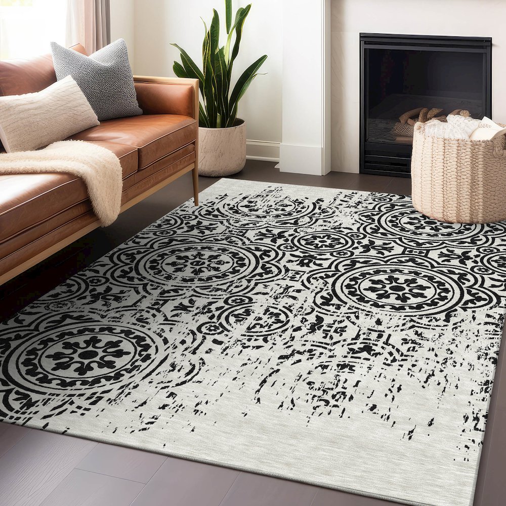 Premium Machine Washable Mayfield AMF758 Black 2'6" x 3'10" Rug. Picture 6