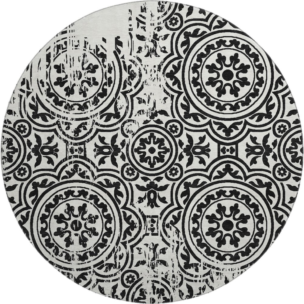 Premium Machine Washable Mayfield AMF758 Black 8' x 8' Round Rug. Picture 1