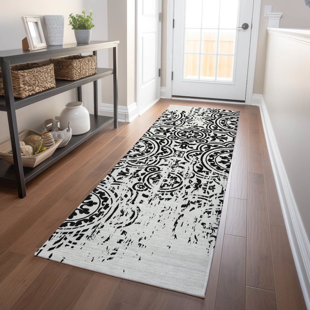 Premium Machine Washable Mayfield AMF758 Black 2'3" x 7'6" Runner Rug. Picture 5