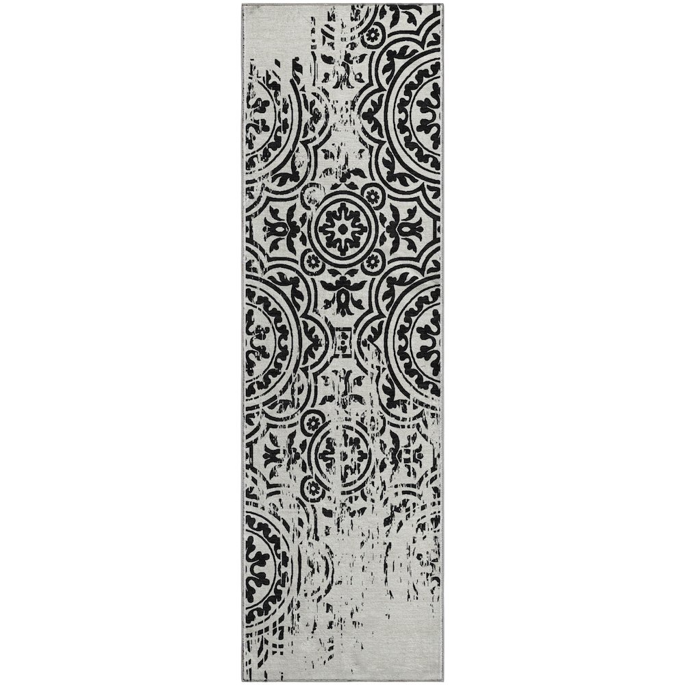 Premium Machine Washable Mayfield AMF758 Black 2'3" x 7'6" Runner Rug. Picture 1