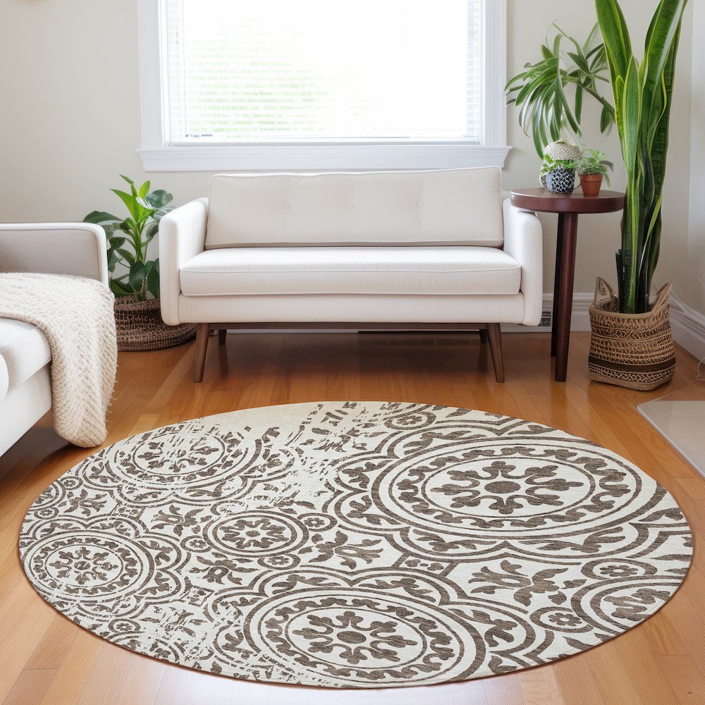 Premium Machine Washable Mayfield AMF758 Chocolate 8' x 8' Round Rug. Picture 5