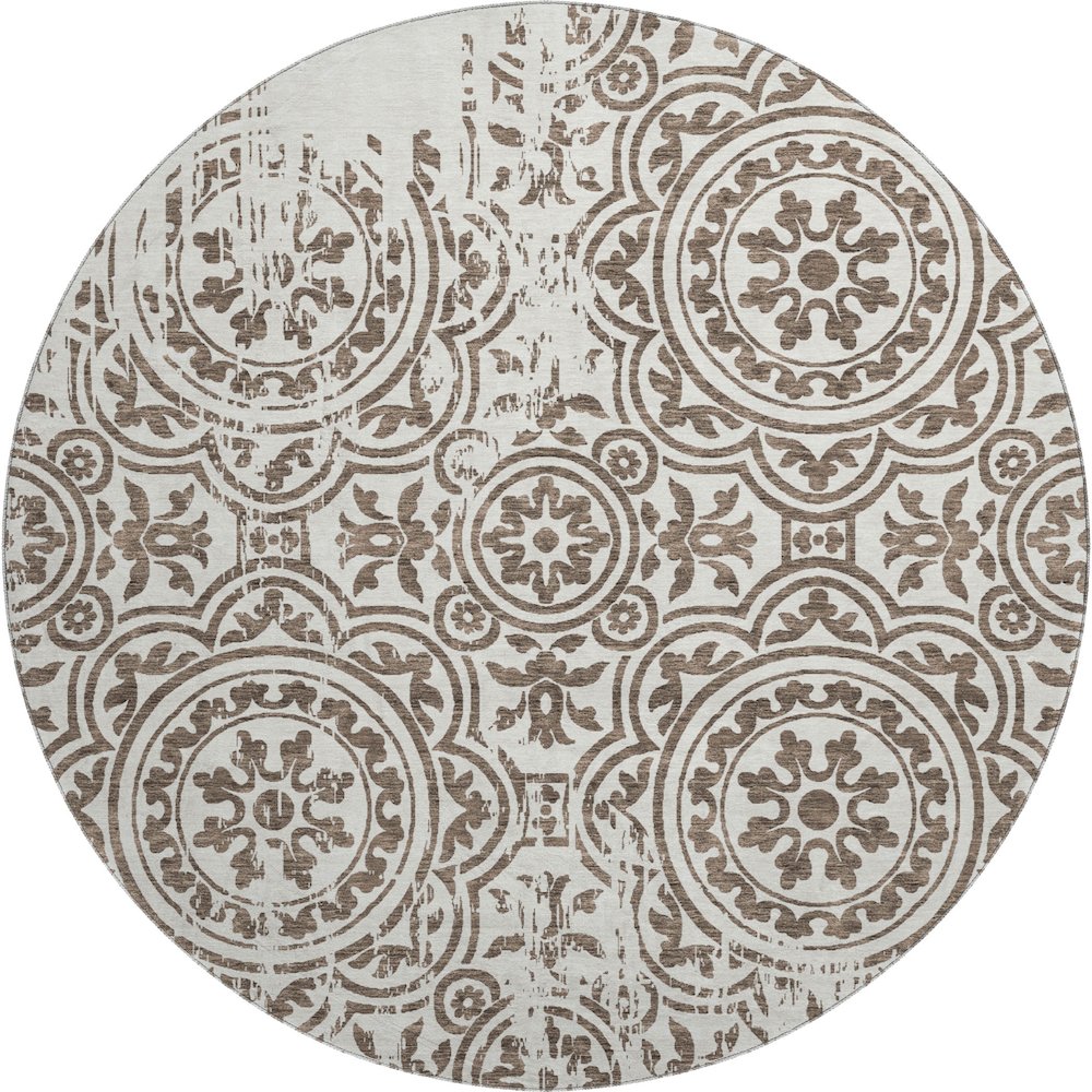 Premium Machine Washable Mayfield AMF758 Chocolate 8' x 8' Round Rug. Picture 1