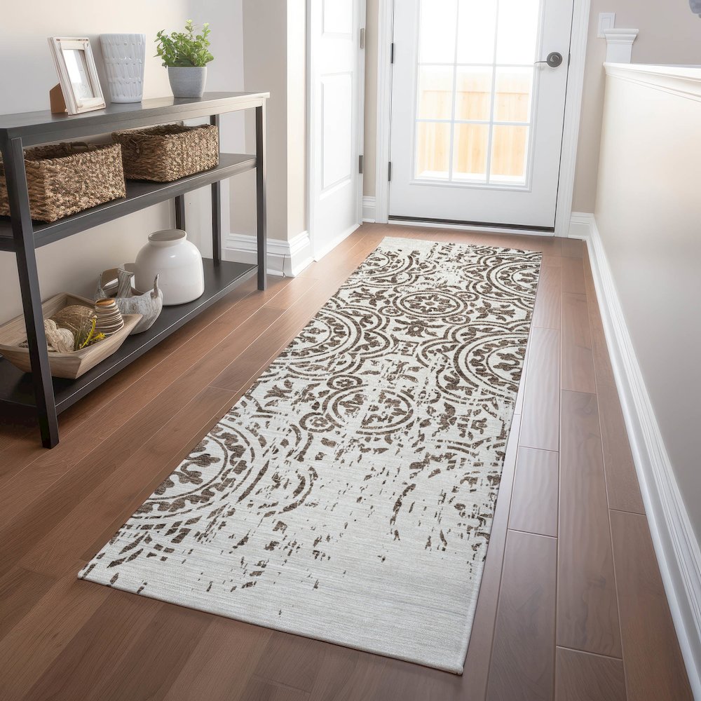 Premium Machine Washable Mayfield AMF758 Chocolate 2'3" x 7'6" Runner Rug. Picture 5