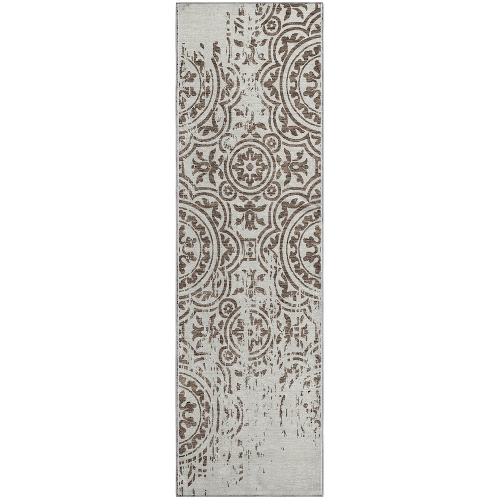 Premium Machine Washable Mayfield AMF758 Chocolate 2'3" x 7'6" Runner Rug. Picture 1