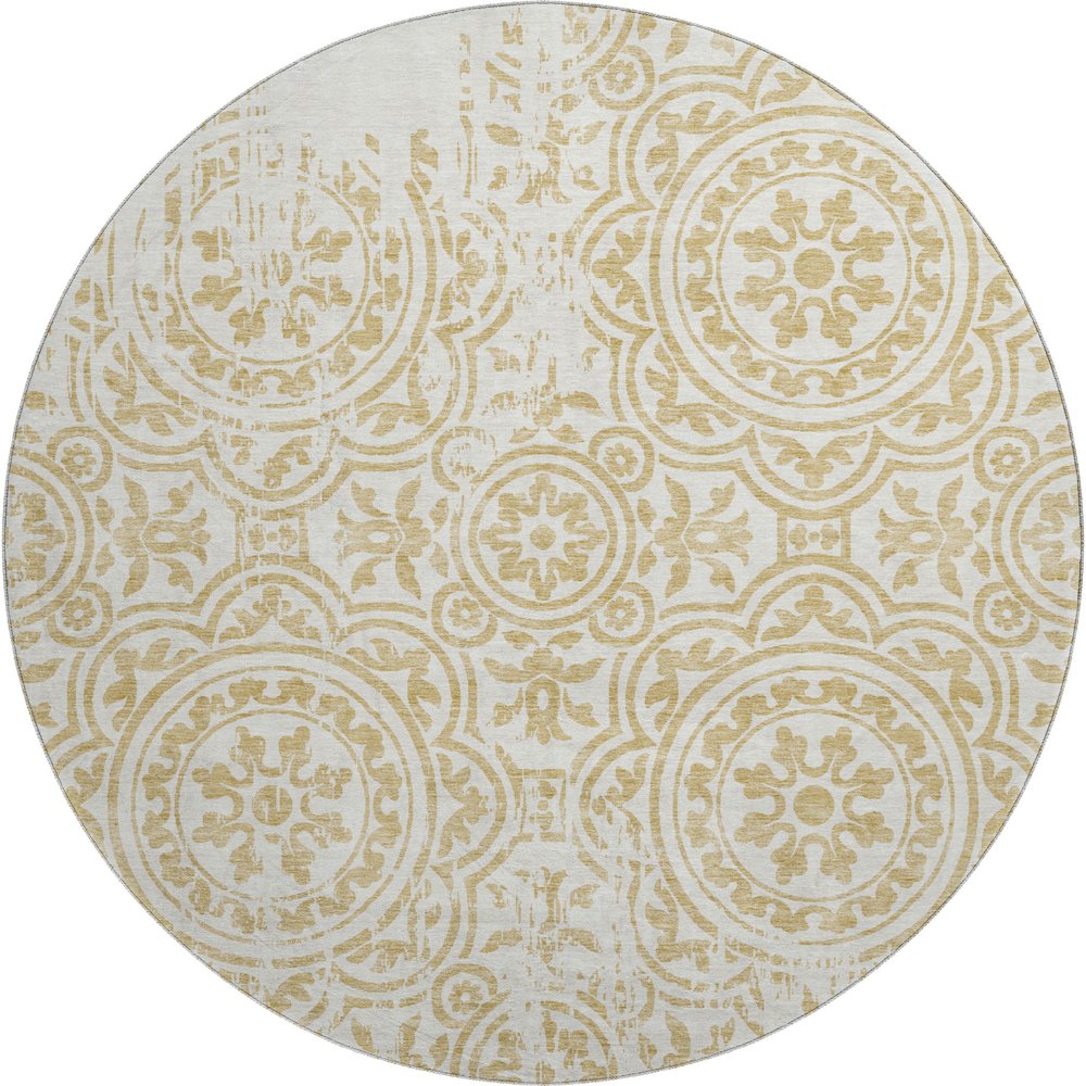 Premium Machine Washable Mayfield AMF758 Gold 8' x 8' Round Rug. Picture 1