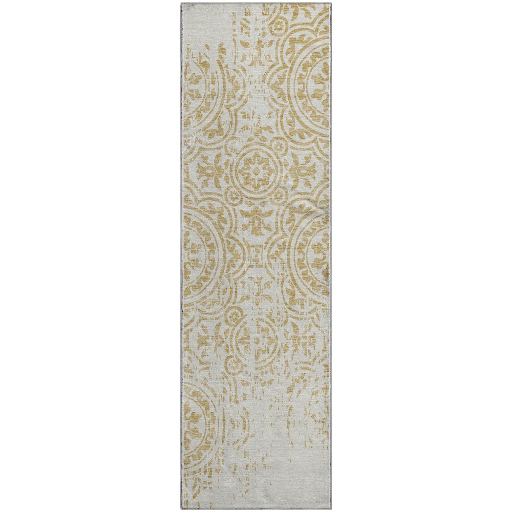 Premium Machine Washable Mayfield AMF758 Gold 2'3" x 7'6" Runner Rug. Picture 1