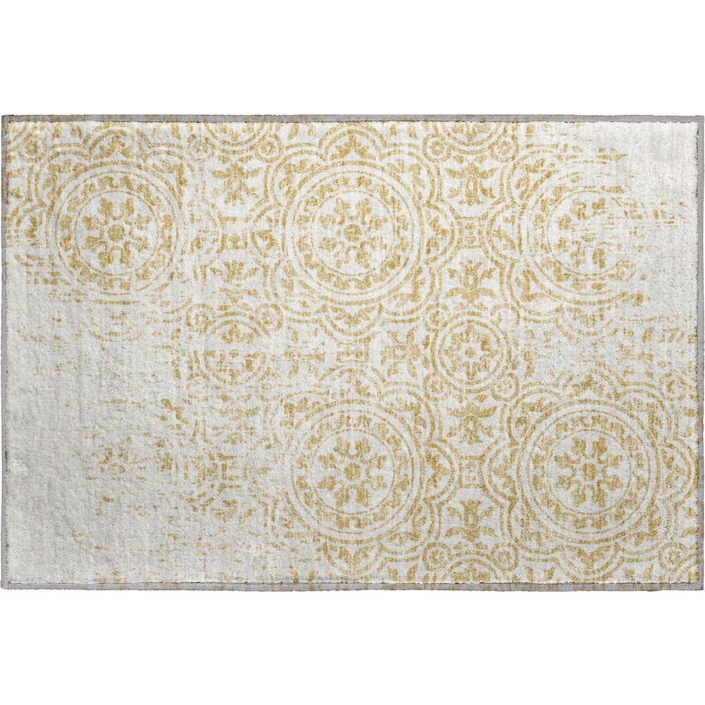 Premium Machine Washable Mayfield AMF758 Gold 1'8" x 2'6" Rug. Picture 1