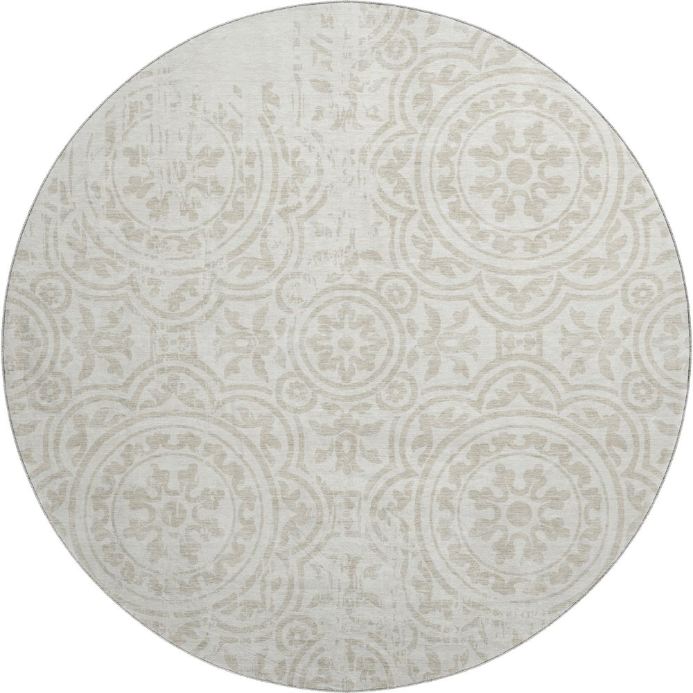 Premium Machine Washable Mayfield AMF758 Ivory 8' x 8' Round Rug. Picture 1