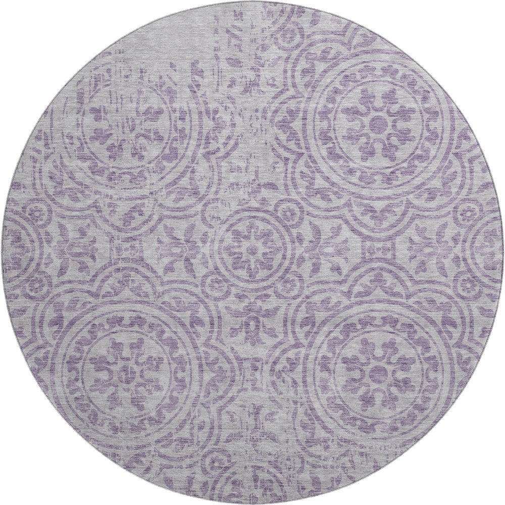 Premium Machine Washable Mayfield AMF758 Lavender 8' x 8' Round Rug. Picture 1