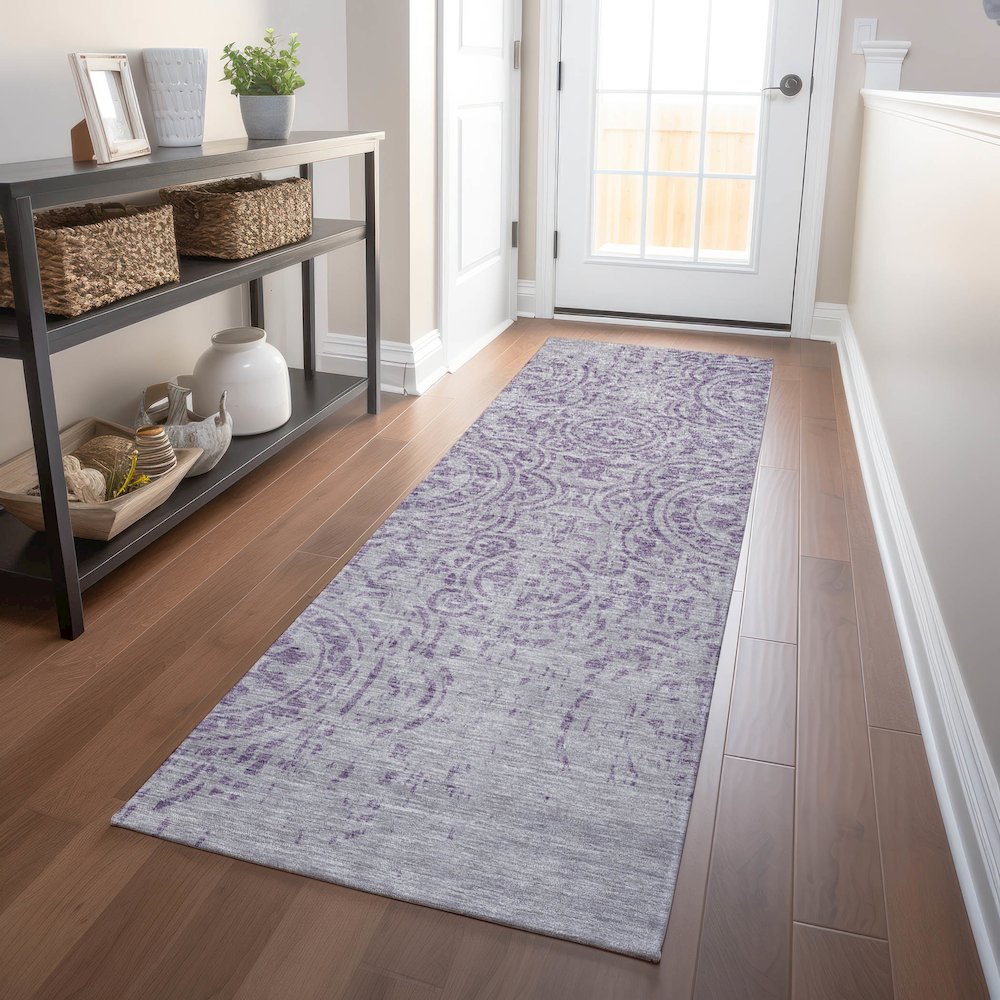Premium Machine Washable Mayfield AMF758 Lavender 2'3" x 7'6" Runner Rug. Picture 5