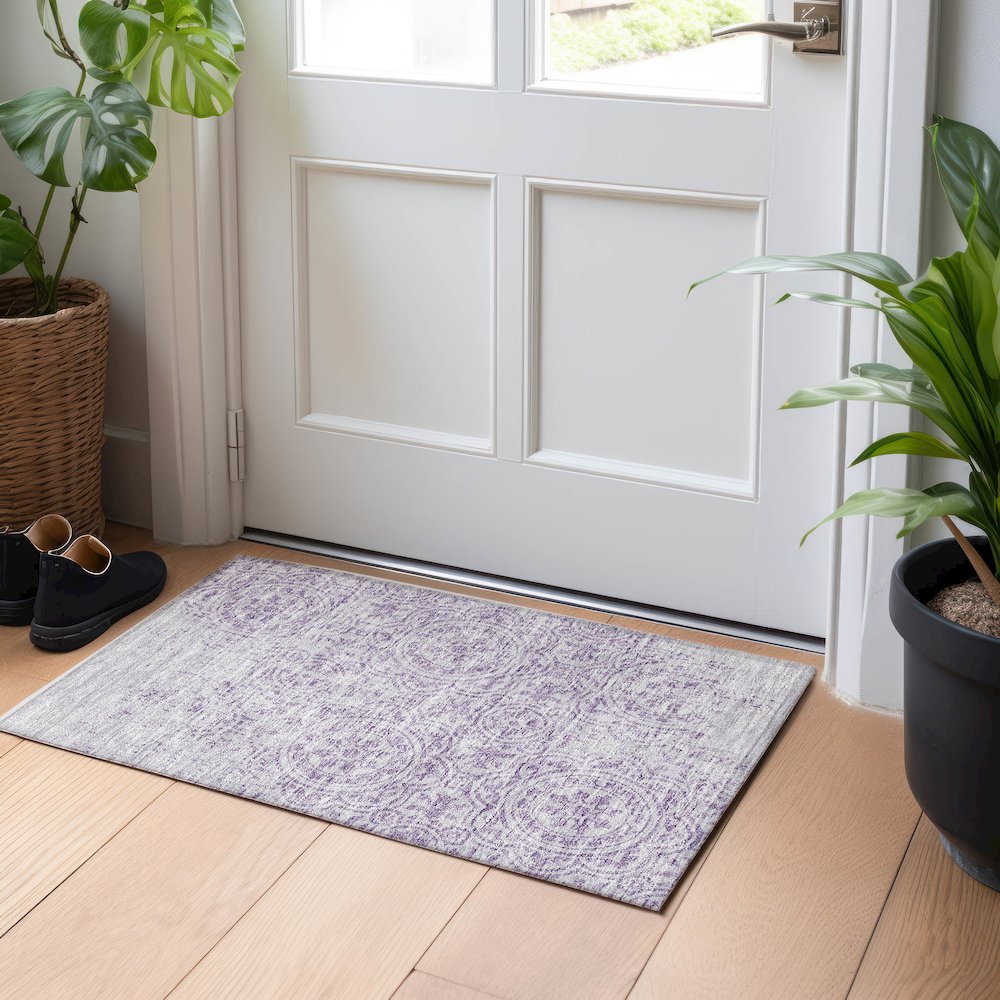 Premium Machine Washable Mayfield AMF758 Lavender 1'8" x 2'6" Rug. Picture 5
