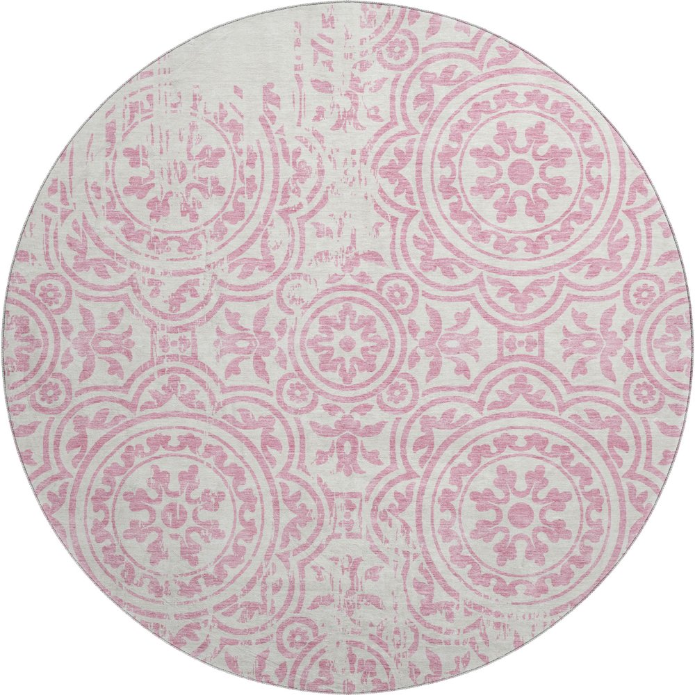 Premium Machine Washable Mayfield AMF758 Pink 8' x 8' Round Rug. Picture 1