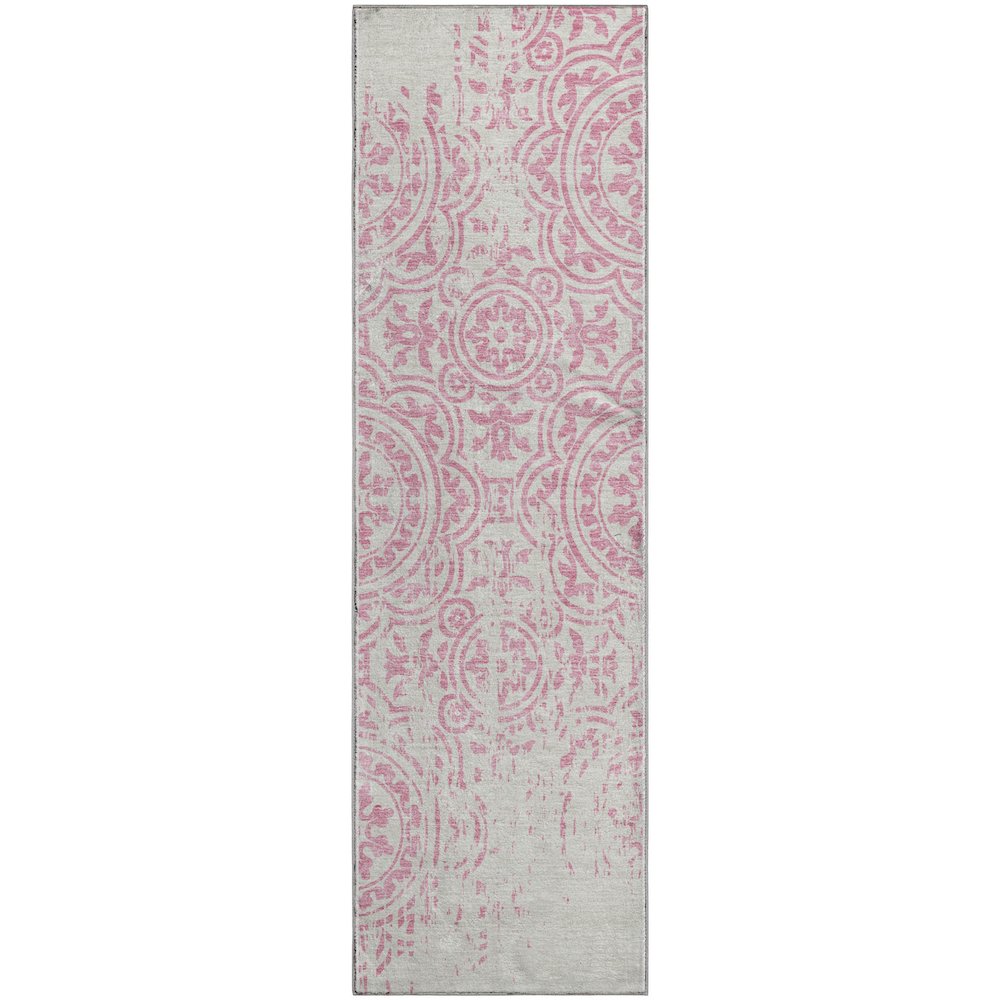 Premium Machine Washable Mayfield AMF758 Pink 2'3" x 7'6" Runner Rug. Picture 1