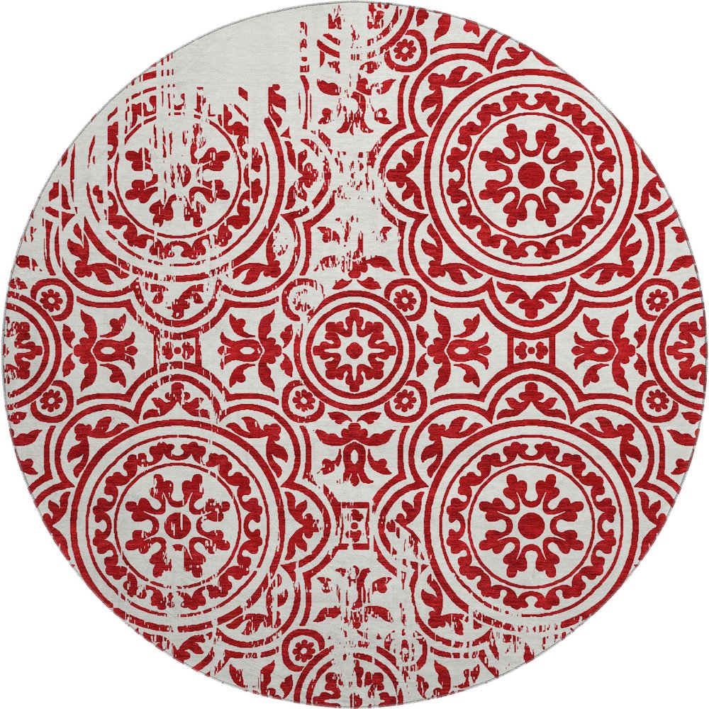 Premium Machine Washable Mayfield AMF758 Red 8' x 8' Round Rug. Picture 1