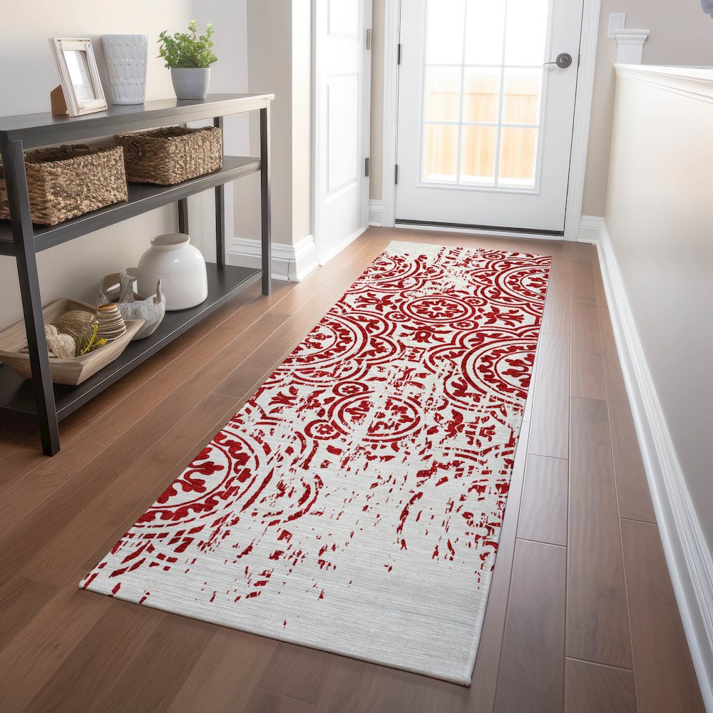 Premium Machine Washable Mayfield AMF758 Red 2'3" x 7'6" Runner Rug. Picture 5