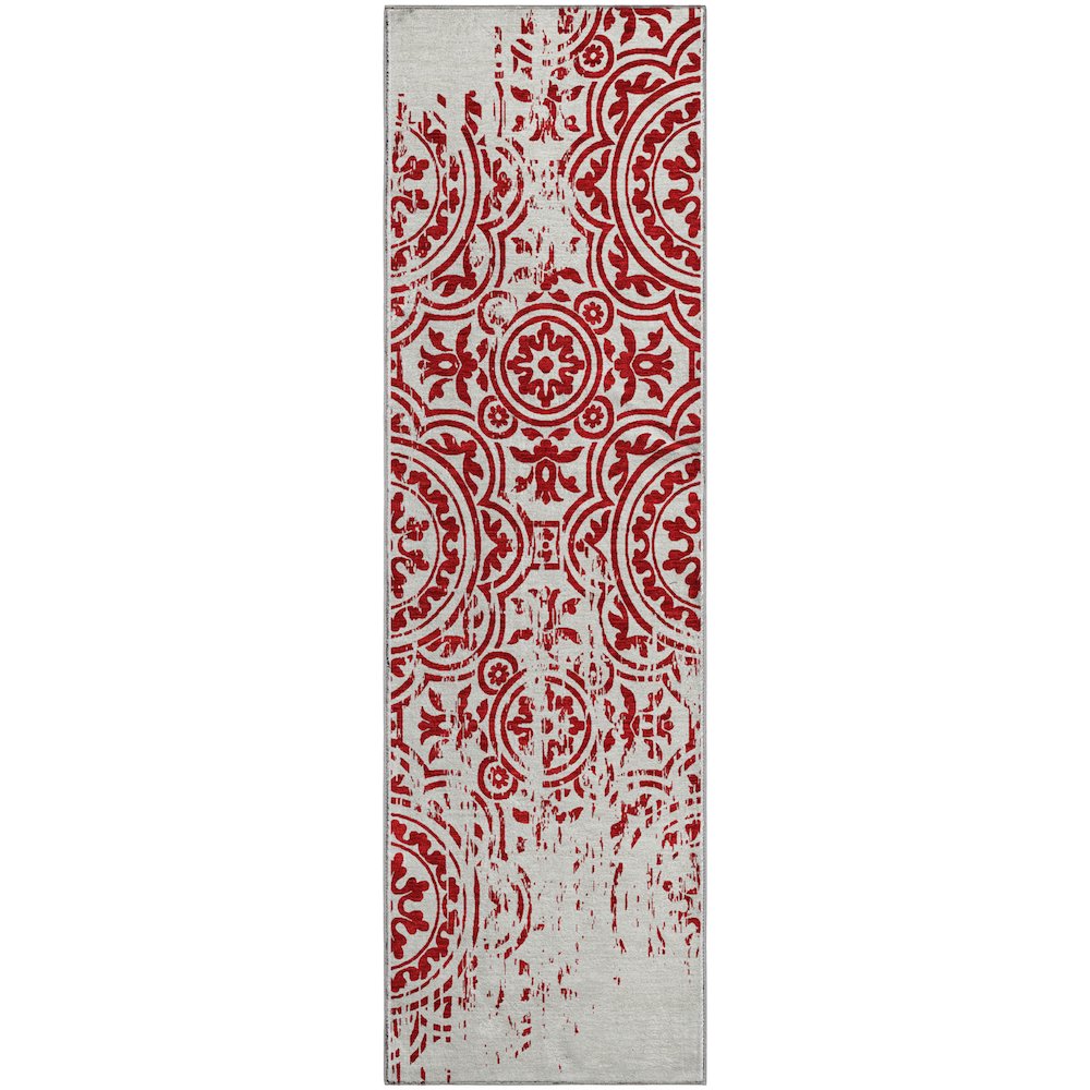 Premium Machine Washable Mayfield AMF758 Red 2'3" x 7'6" Runner Rug. Picture 1