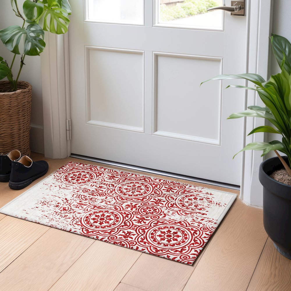 Premium Machine Washable Mayfield AMF758 Red 1'8" x 2'6" Rug. Picture 5