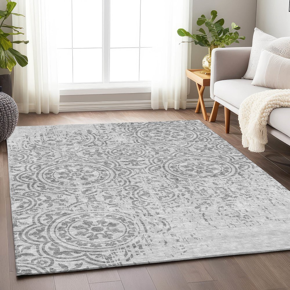 Premium Machine Washable Mayfield AMF758 Silver 2'6" x 3'10" Rug. Picture 5