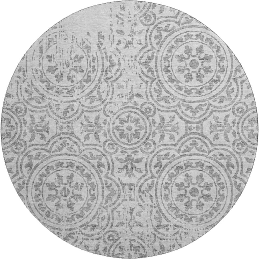 Premium Machine Washable Mayfield AMF758 Silver 8' x 8' Round Rug. Picture 1