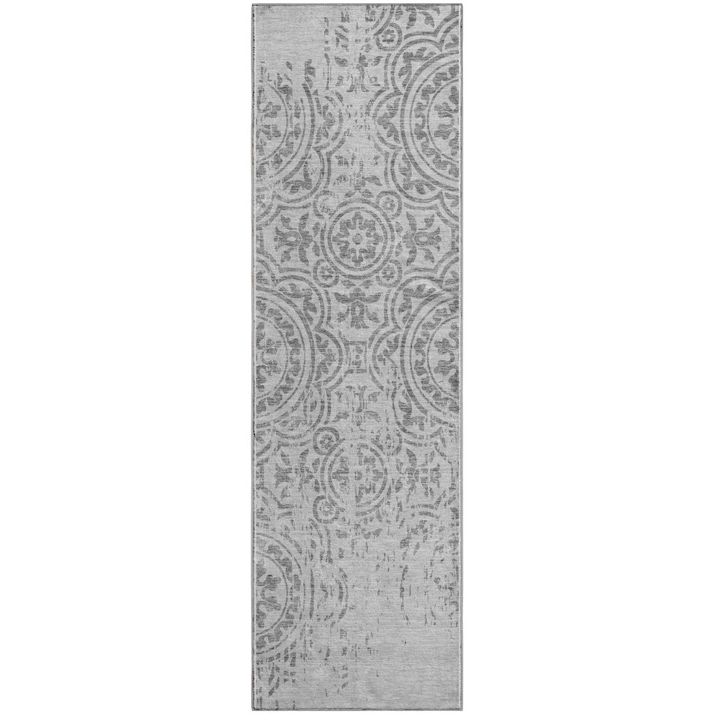 Premium Machine Washable Mayfield AMF758 Silver 2'3" x 7'6" Runner Rug. Picture 1
