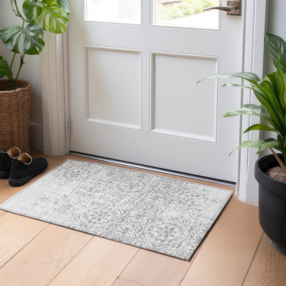 Premium Machine Washable Mayfield AMF758 Silver 1'8" x 2'6" Rug. Picture 5