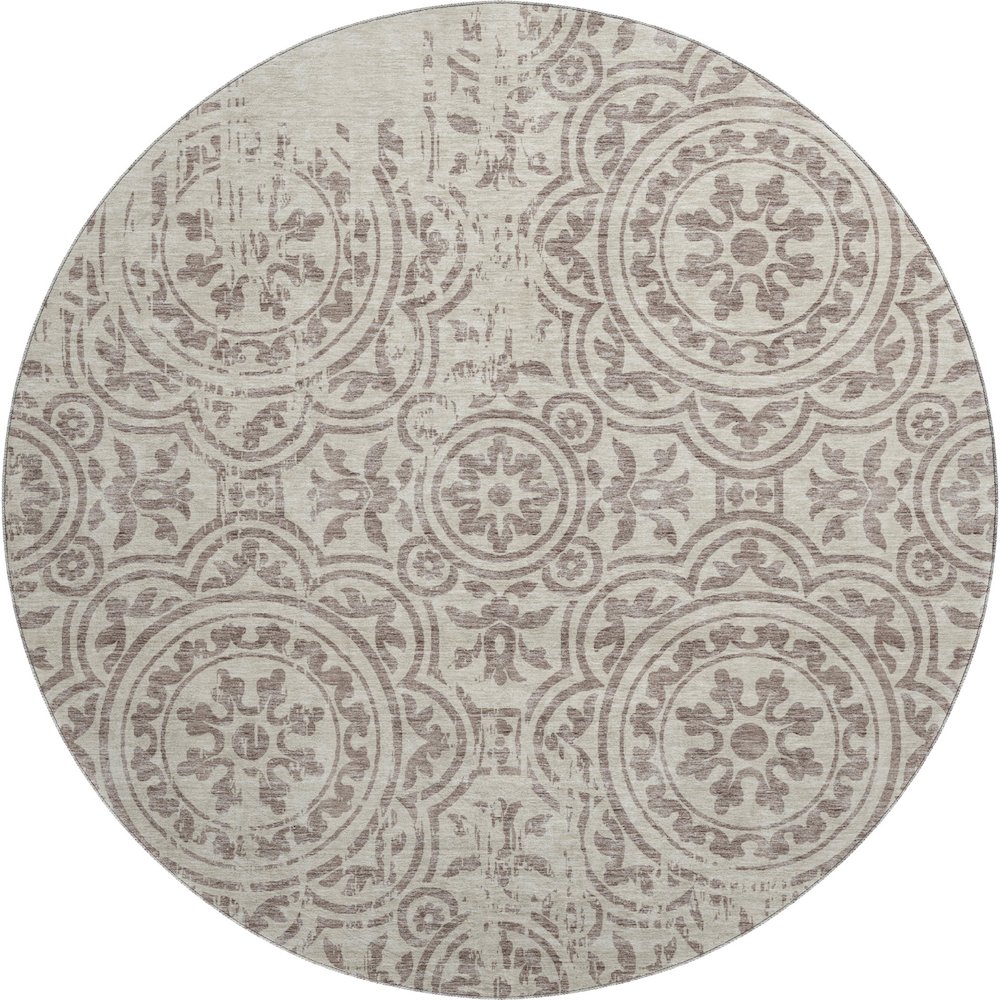Premium Machine Washable Mayfield AMF758 Taupe 8' x 8' Round Rug. Picture 1