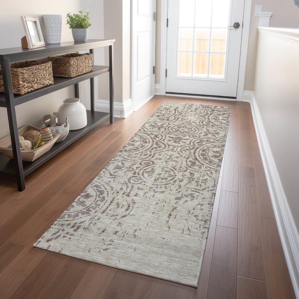 Premium Machine Washable Mayfield AMF758 Taupe 2'3" x 7'6" Runner Rug. Picture 5