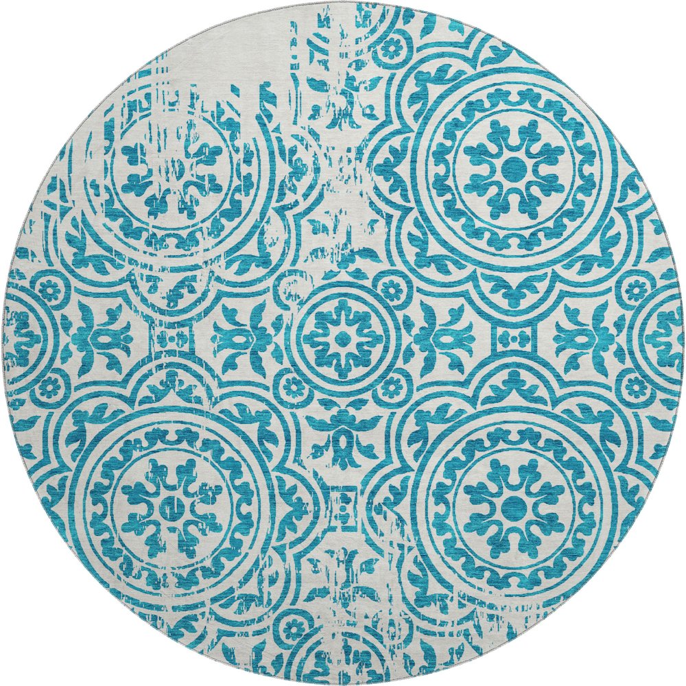 Premium Machine Washable Mayfield AMF758 Teal 8' x 8' Round Rug. Picture 1