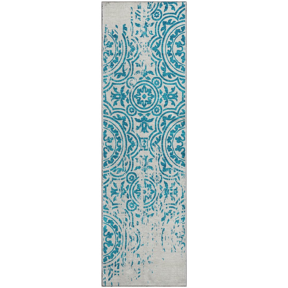 Premium Machine Washable Mayfield AMF758 Teal 2'3" x 7'6" Runner Rug. Picture 1