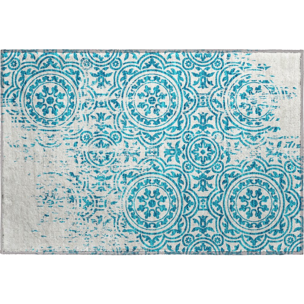 Premium Machine Washable Mayfield AMF758 Teal 1'8" x 2'6" Rug. Picture 1