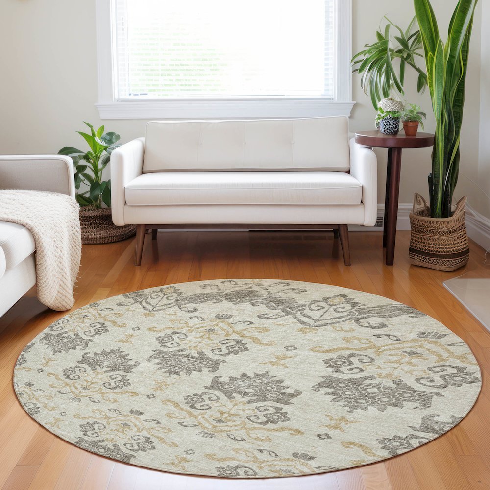Premium Machine Washable Mayfield AMF759 Beige 8' x 8' Round Rug. Picture 5