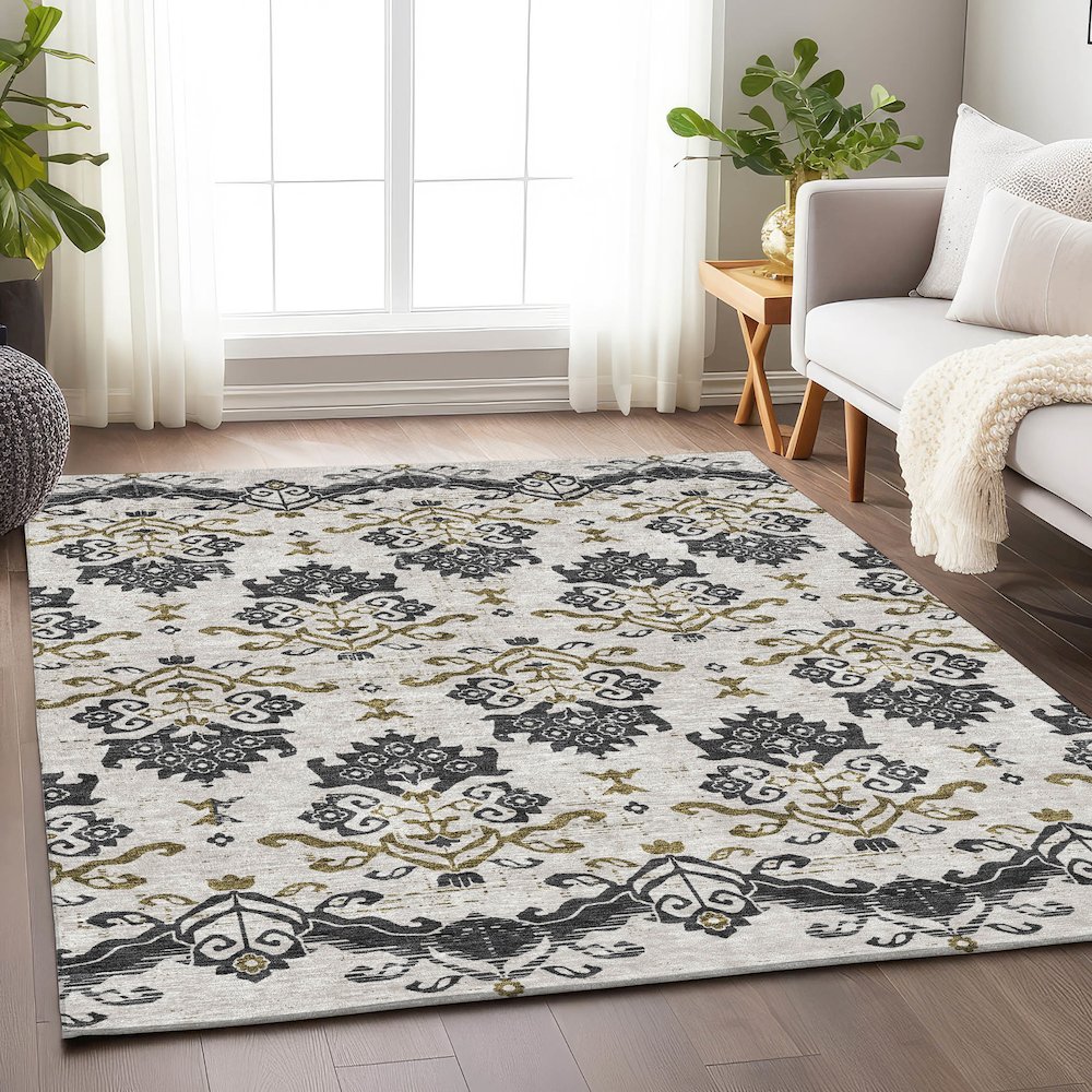 Premium Machine Washable Mayfield AMF759 Black 2'6" x 3'10" Rug. Picture 5