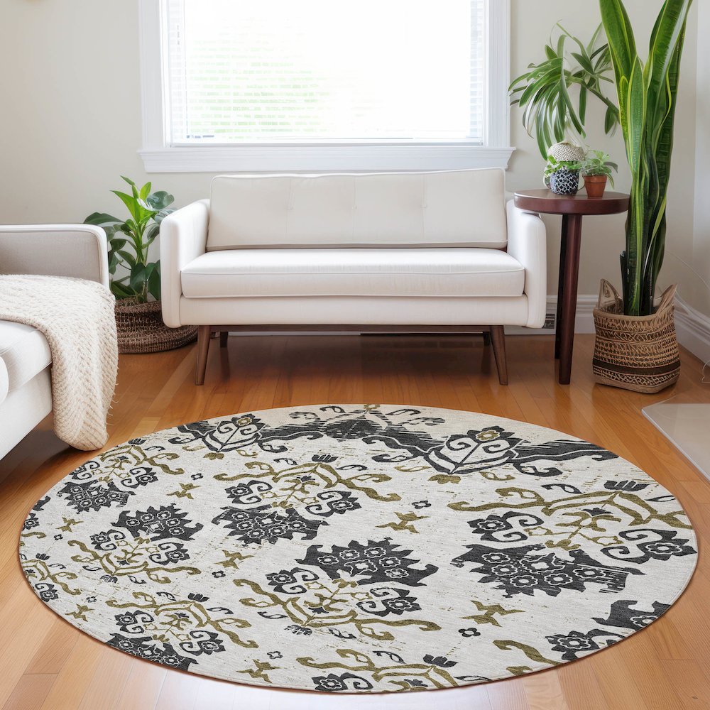 Premium Machine Washable Mayfield AMF759 Black 8' x 8' Round Rug. Picture 5