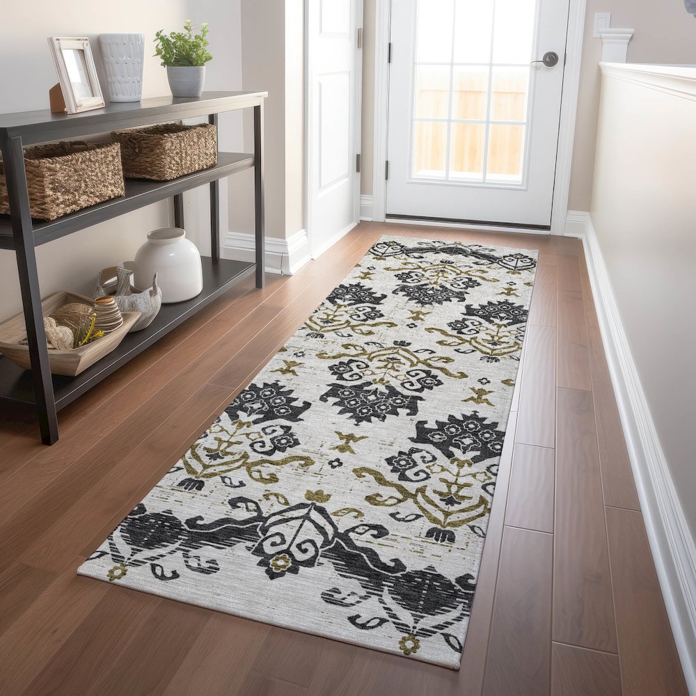 Premium Machine Washable Mayfield AMF759 Black 2'3" x 7'6" Runner Rug. Picture 5