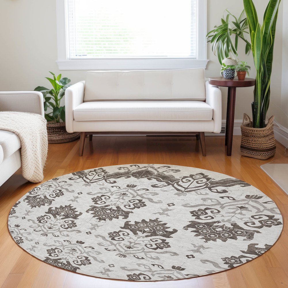 Premium Machine Washable Mayfield AMF759 Chocolate 8' x 8' Round Rug. Picture 5