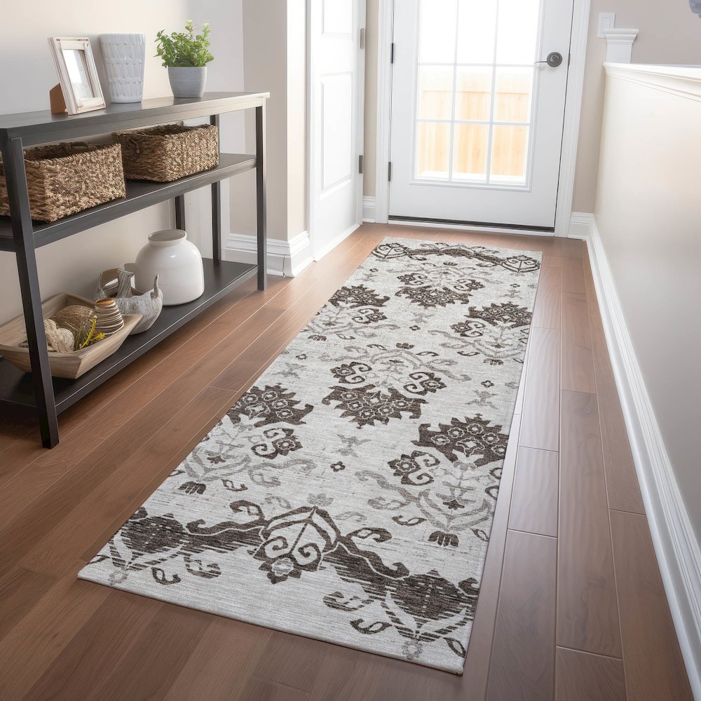 Premium Machine Washable Mayfield AMF759 Chocolate 2'3" x 7'6" Runner Rug. Picture 5
