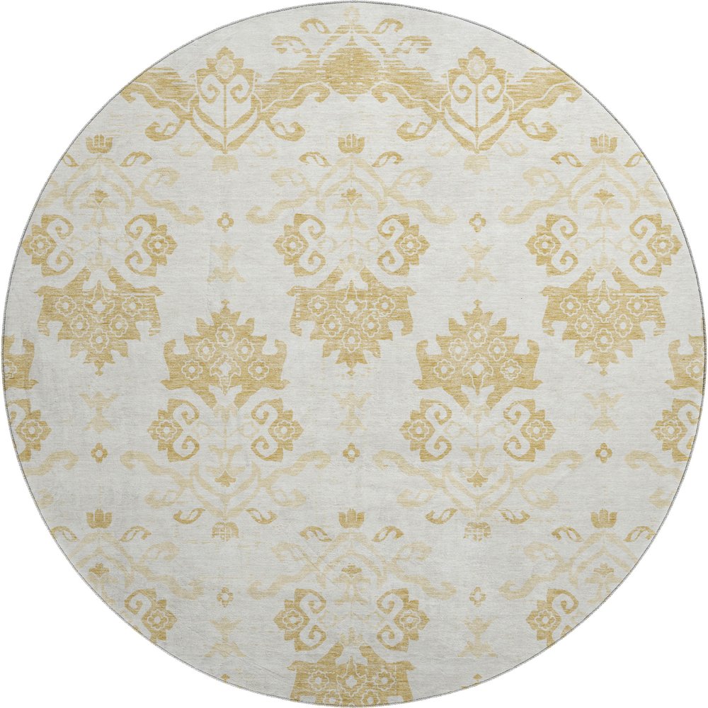 Premium Machine Washable Mayfield AMF759 Gold 8' x 8' Round Rug. Picture 1