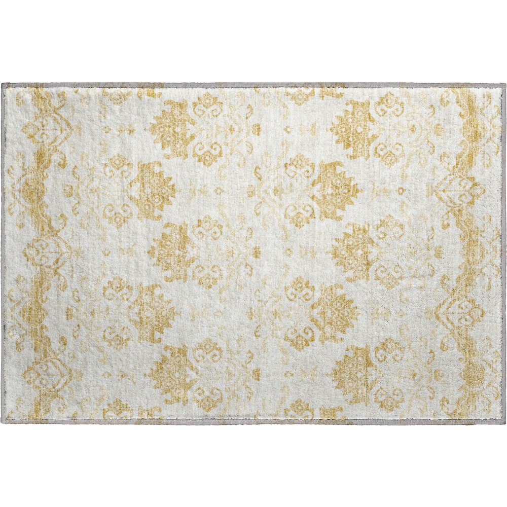 Premium Machine Washable Mayfield AMF759 Gold 1'8" x 2'6" Rug. Picture 1