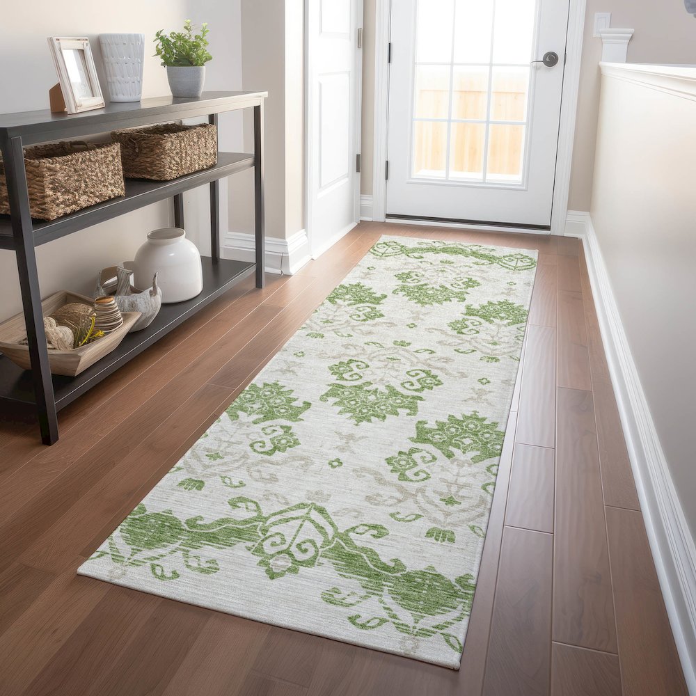 Premium Machine Washable Mayfield AMF759 Green 2'3" x 7'6" Runner Rug. Picture 5